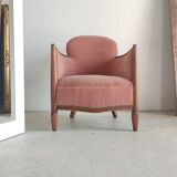 Armchair art deco pink velvet trim