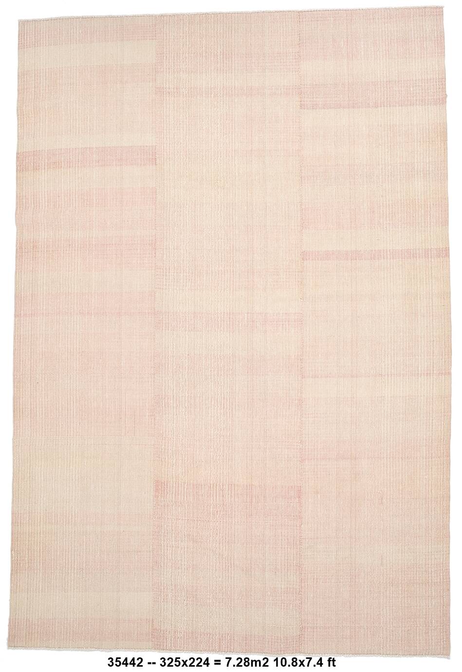 7x10 Light Pink Handmade Wool Jute Kilim Rug, 224x325Cm