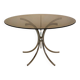Table ronde vintage années 70 – verre fumé & piètement chrome –