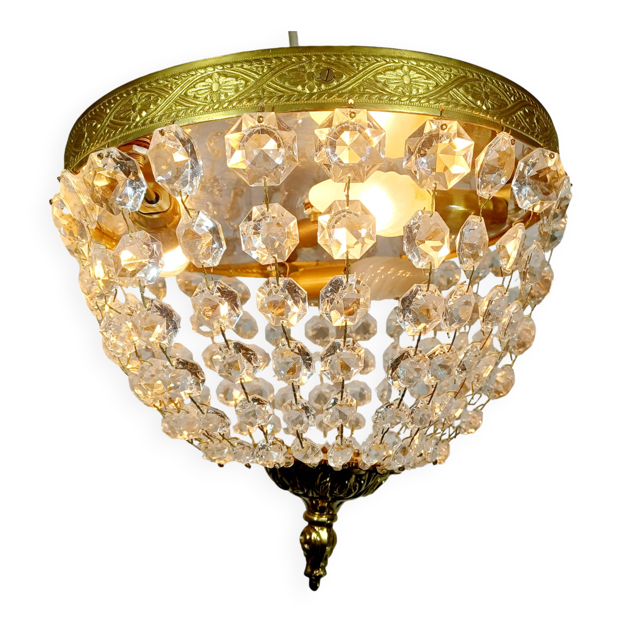 Plafonnier 3 lumières bronze et cristal