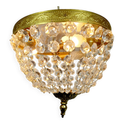 Plafonnier 3 lumières bronze et cristal