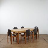Adjustable dining set in oak and leather chairs by Van Den Berghe Pauvers
