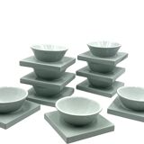 Set of 9 ceramic light blue ceramic bowls, I + I Italy, 1970s