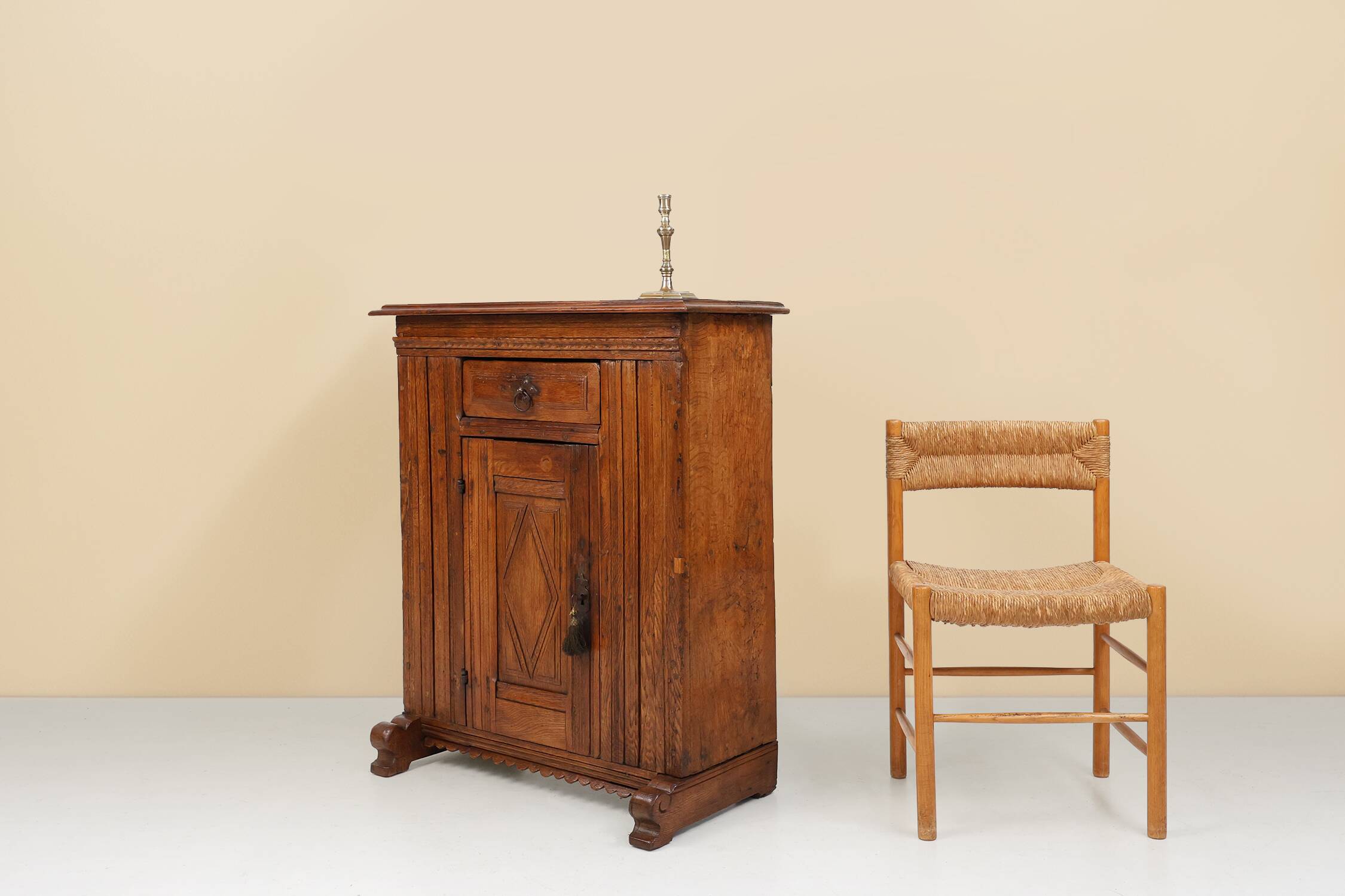 16th Century Belgian hand carved single door cabinet in full oak