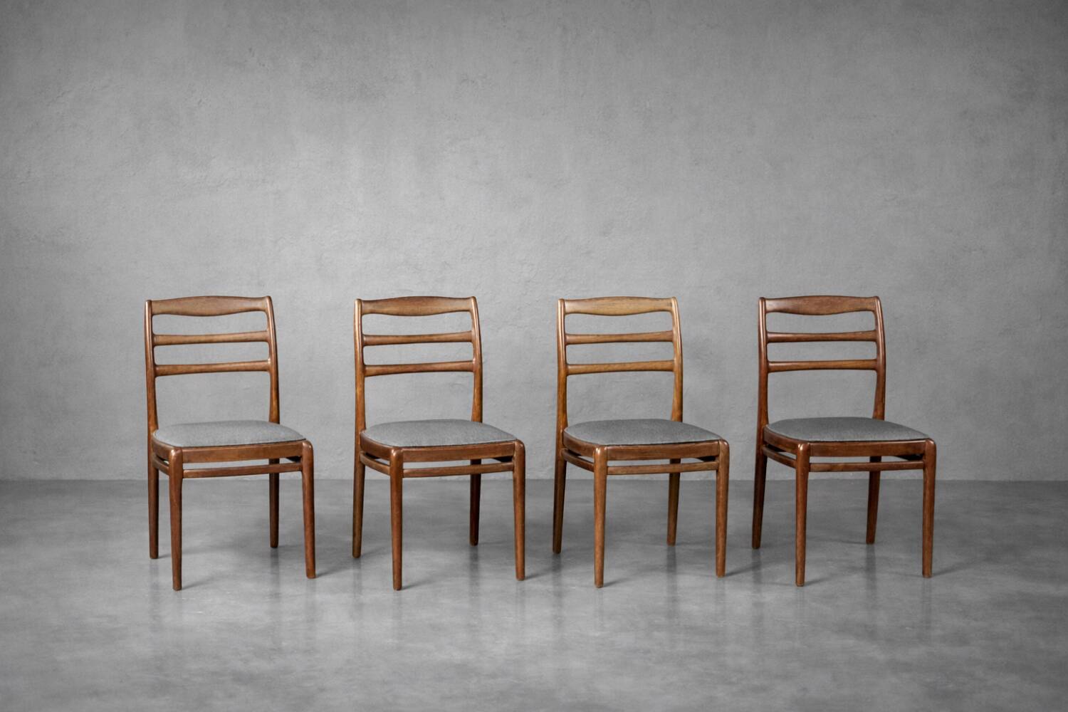 Vintage Mid-Century Danish Modern Elegant Teak & Grey Fabric Chairs, 1960s