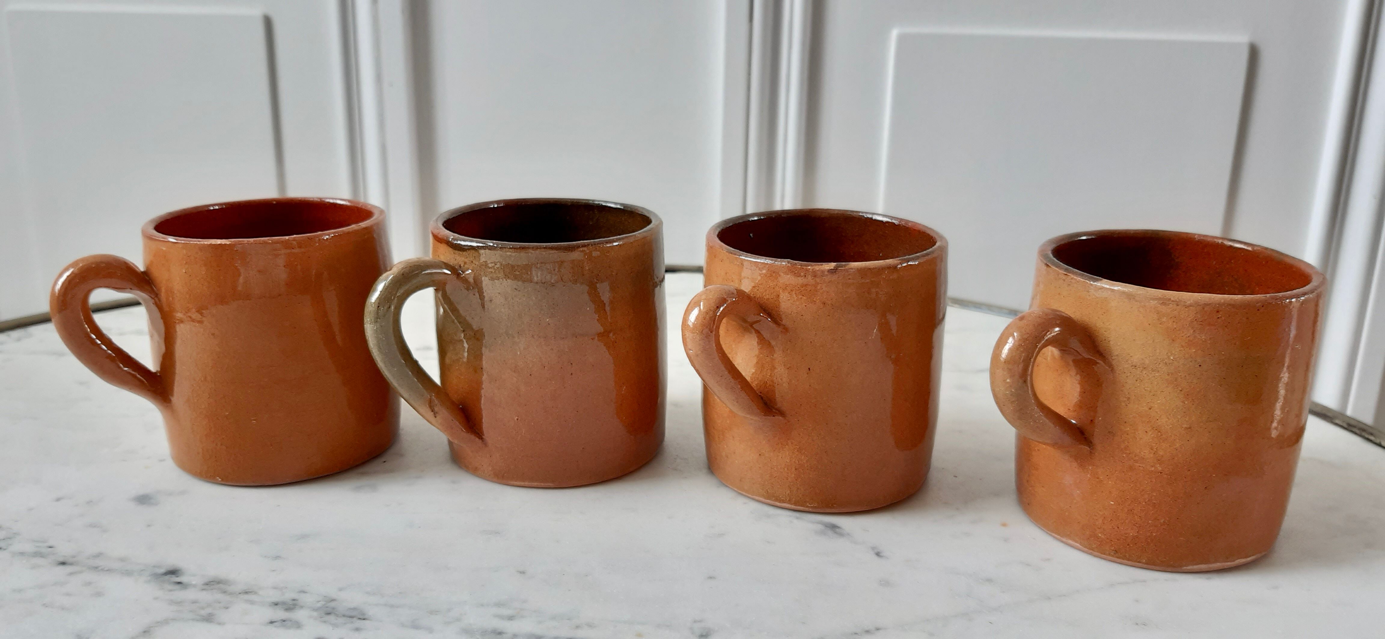 Set of 4 mugs in glazed sandstone 70s