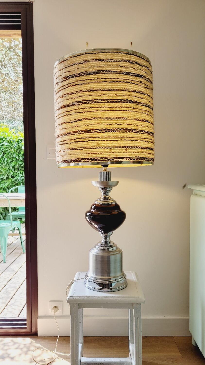 Lamp in chrome and brushed aluminum and porcelain year 70
