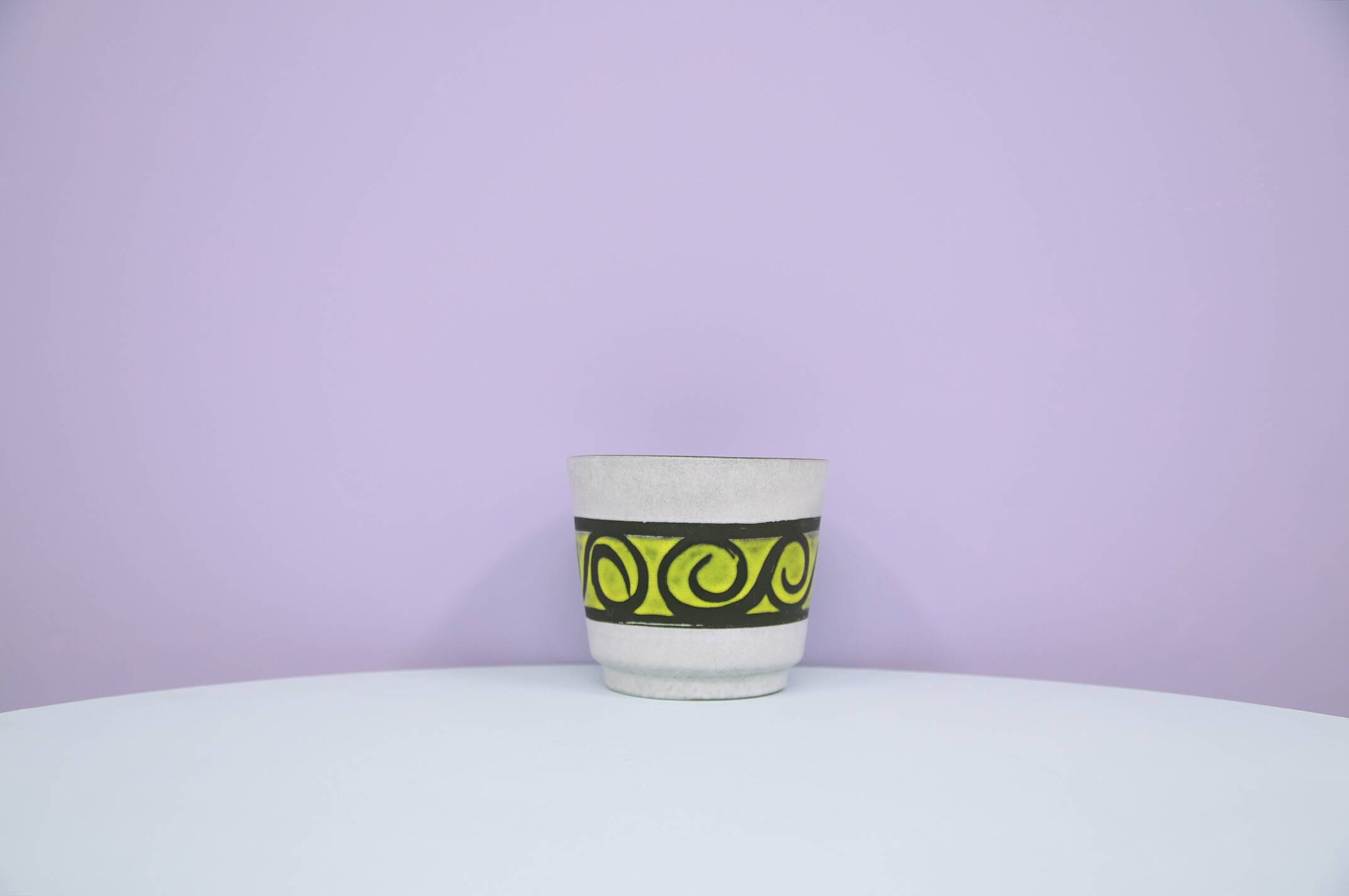 vintage white and neon yellow flower pot