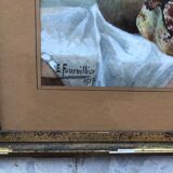 Watercolor "les grenades" signed e. fournillier 1915, in gilded wood frame, still life, perpignan 66