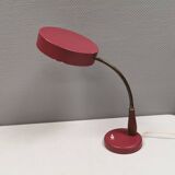 Table lamp in aubergine coloured metal, brass bend and teak wood 1960-70s
