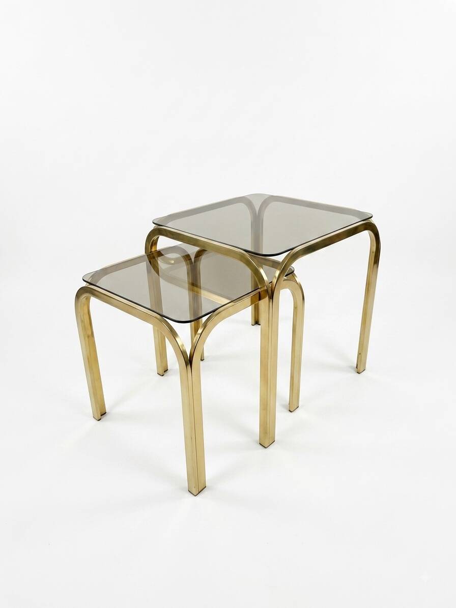 1970s golden metal nesting table