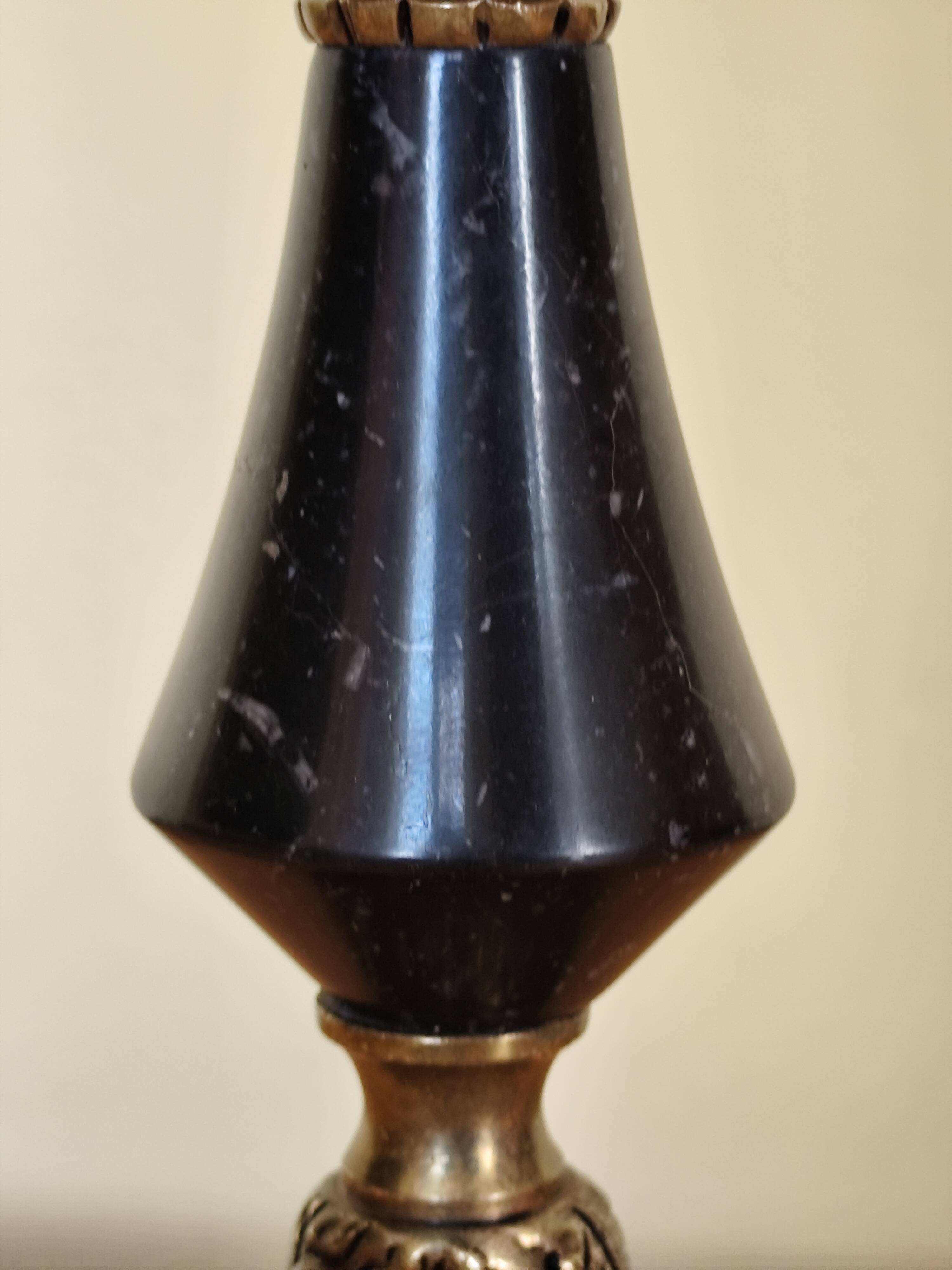 Table lamp base candlestick in chiselled brass and marble base.