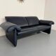 3-seater navy blue leather sofa, design by De Sede DS10, vintage 90s.