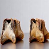 Pair rustic wooden wall sconce lights