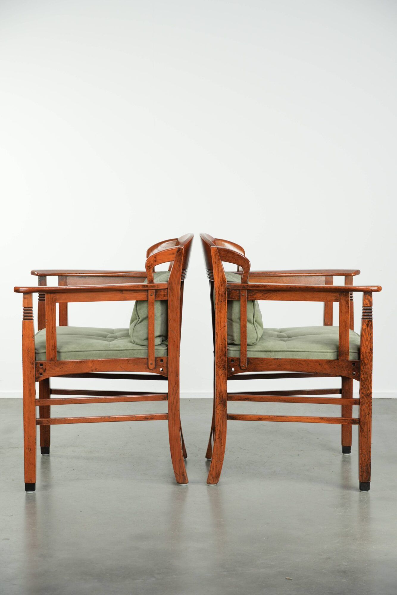 Set of 2 Art Nouveau/Jugendstil dining chairs with suede upholstery