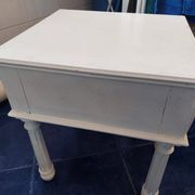 Coffee or night table in white painted wood with colonnade legs and one drawer