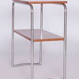 Restored Bauhaus Side Table, Hynek Gottwald, Walnut, Chrome, Czechia, 1930s