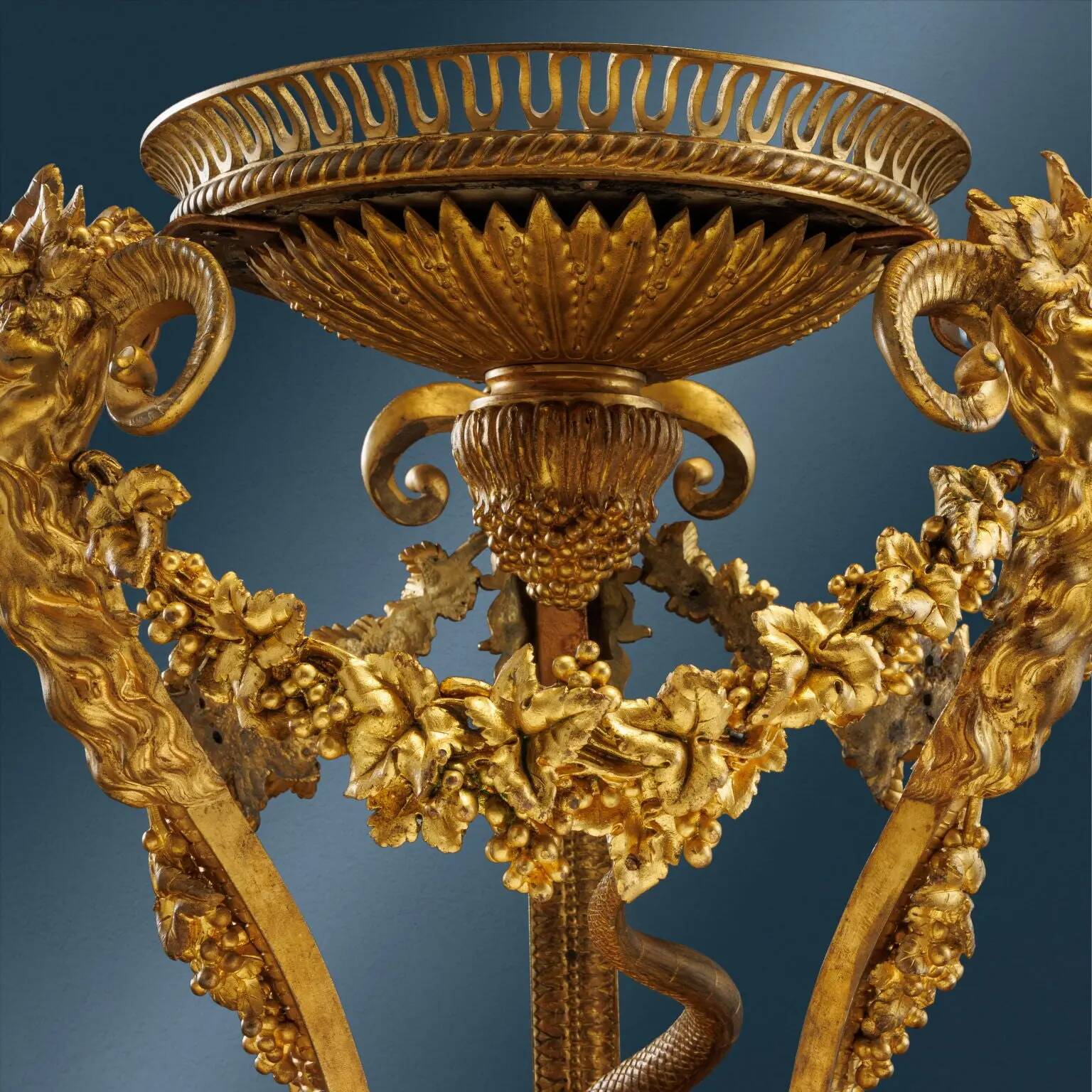 Antique gilded bronze and porcelain tripod, France, 19th century