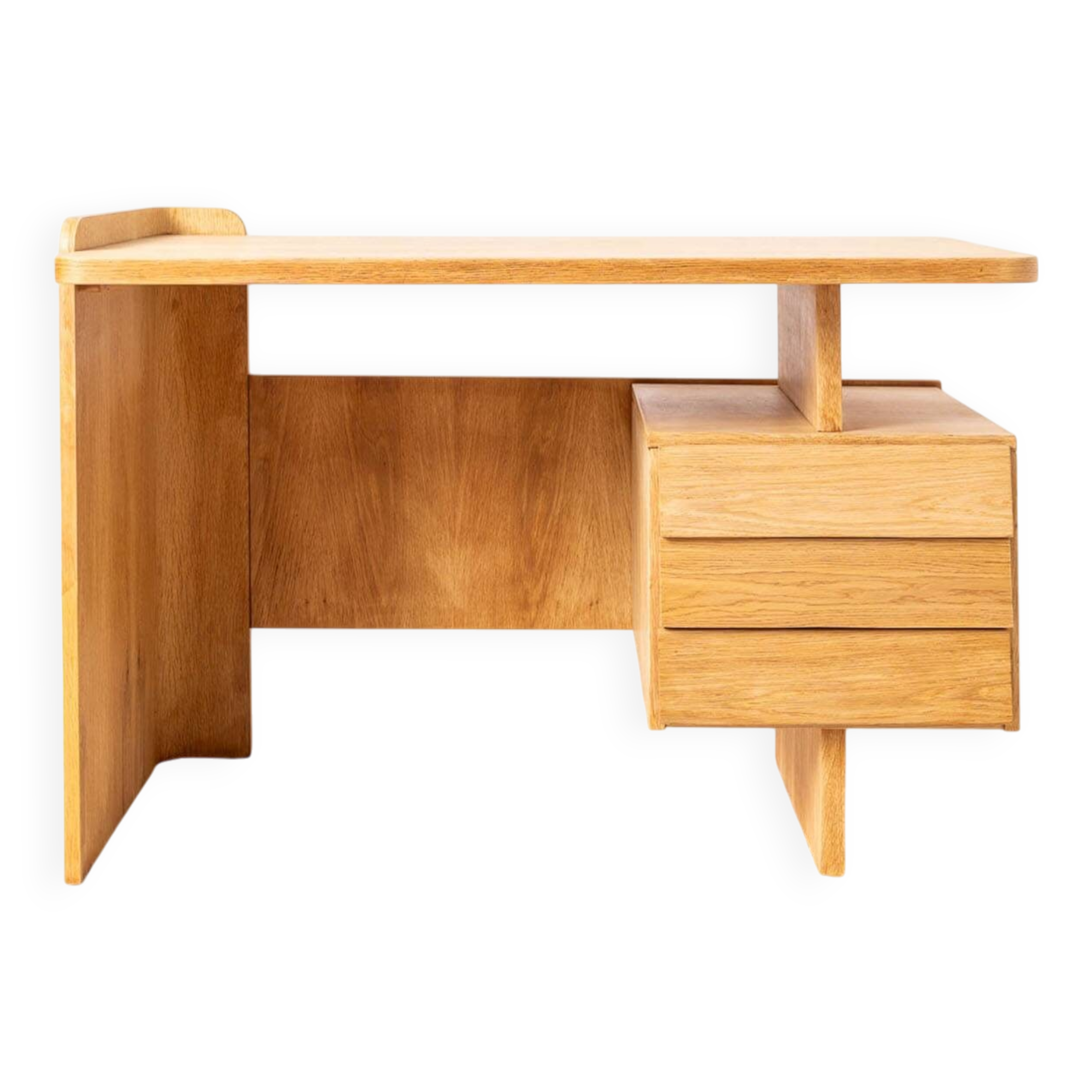 Postmodern Desk, Writing Table by Bohumil Landsman, Oak Veneer, 1970s