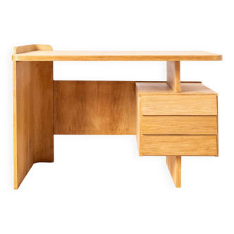 Postmodern Desk, Writing Table by Bohumil Landsman, Oak Veneer, 1970s
