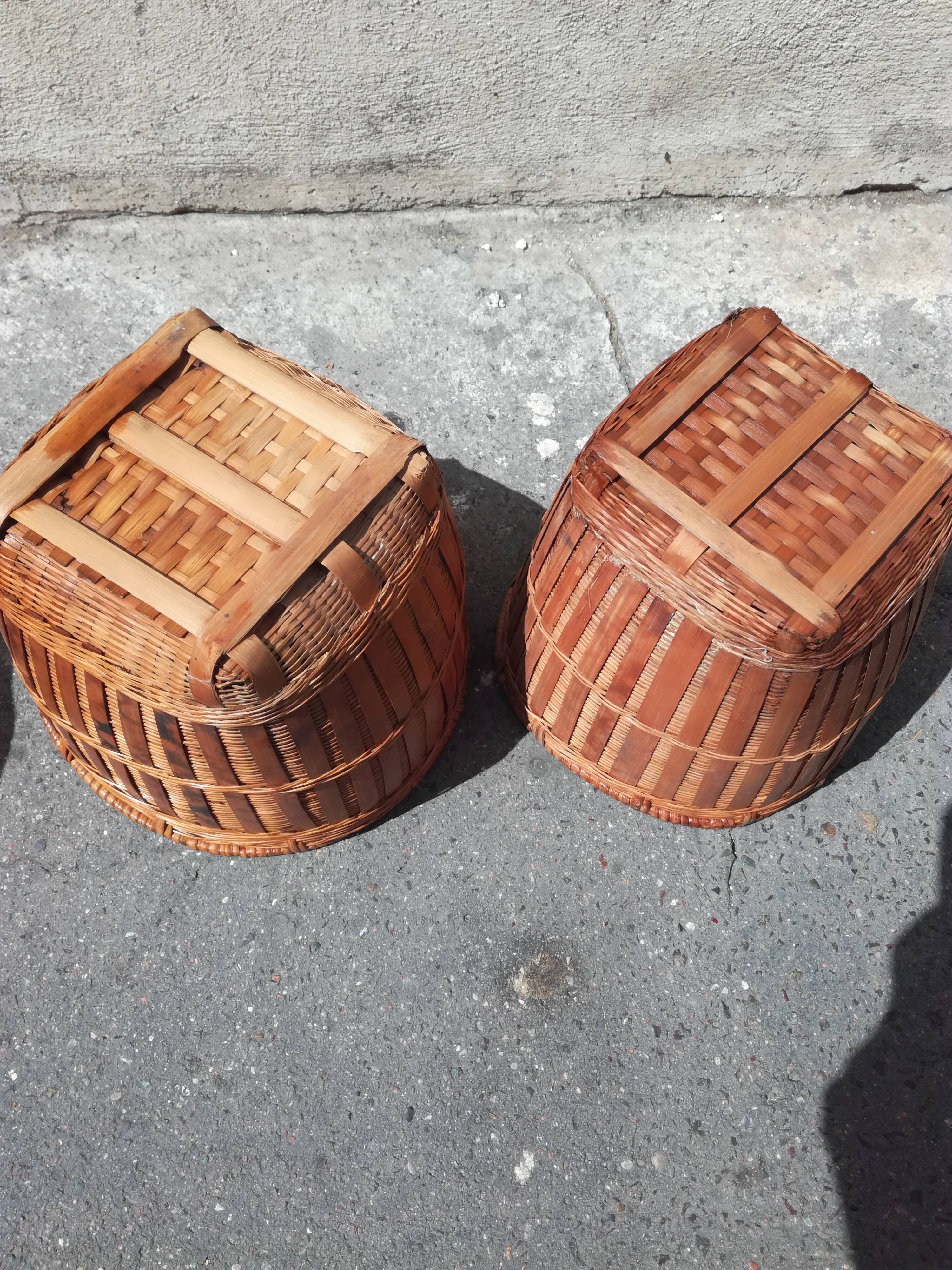 Lot of bamboo and rattan baskets