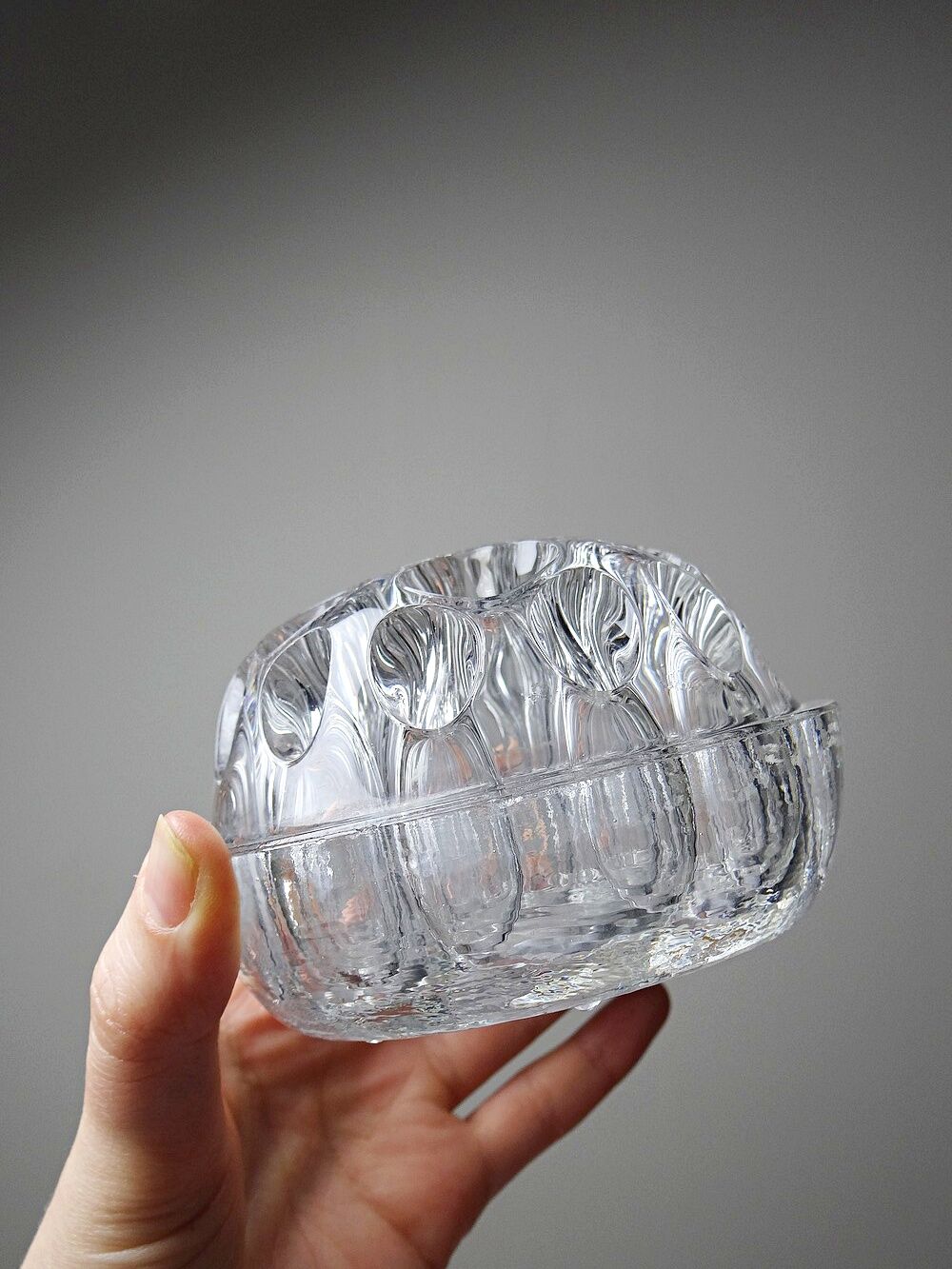 Glass globe flower holder, Reims, 19 holes, vintage 1950-1960