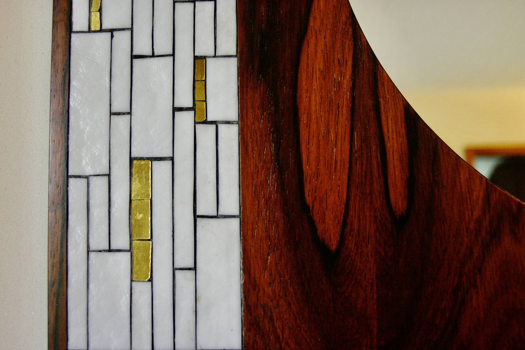Vintage rosewood and ceramic mirror by berthold muller 1950