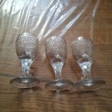 3 old vintage glass on feet