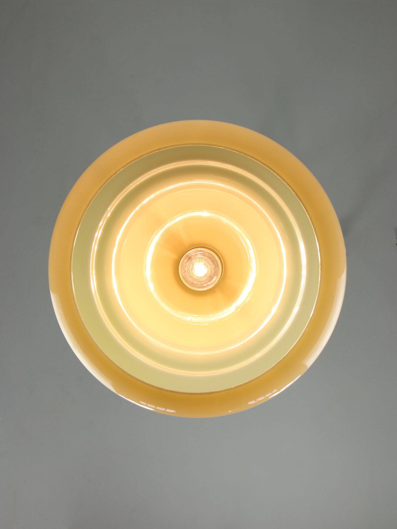 Mid-century italian yellow brass and glass pendant lamp