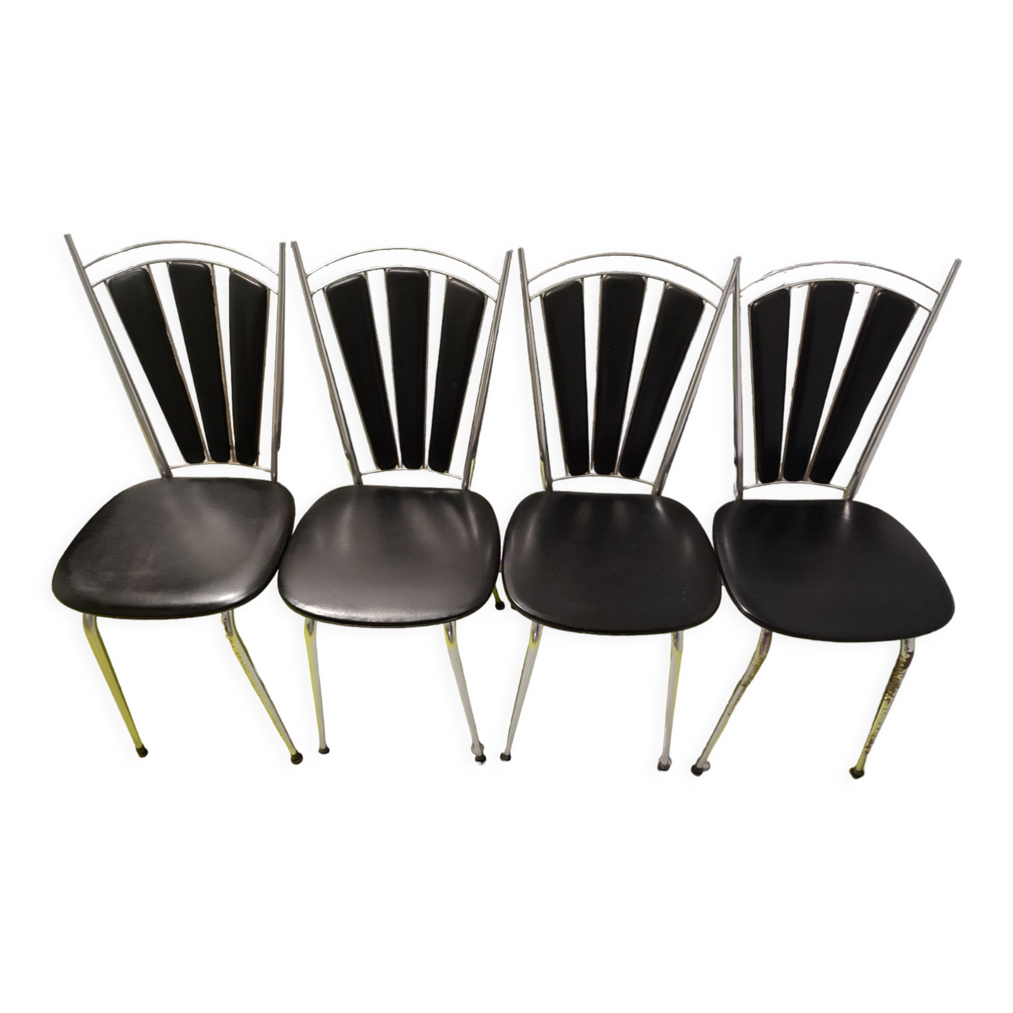 4 chaises Soudex vinyl noir chromé vintage | Selency