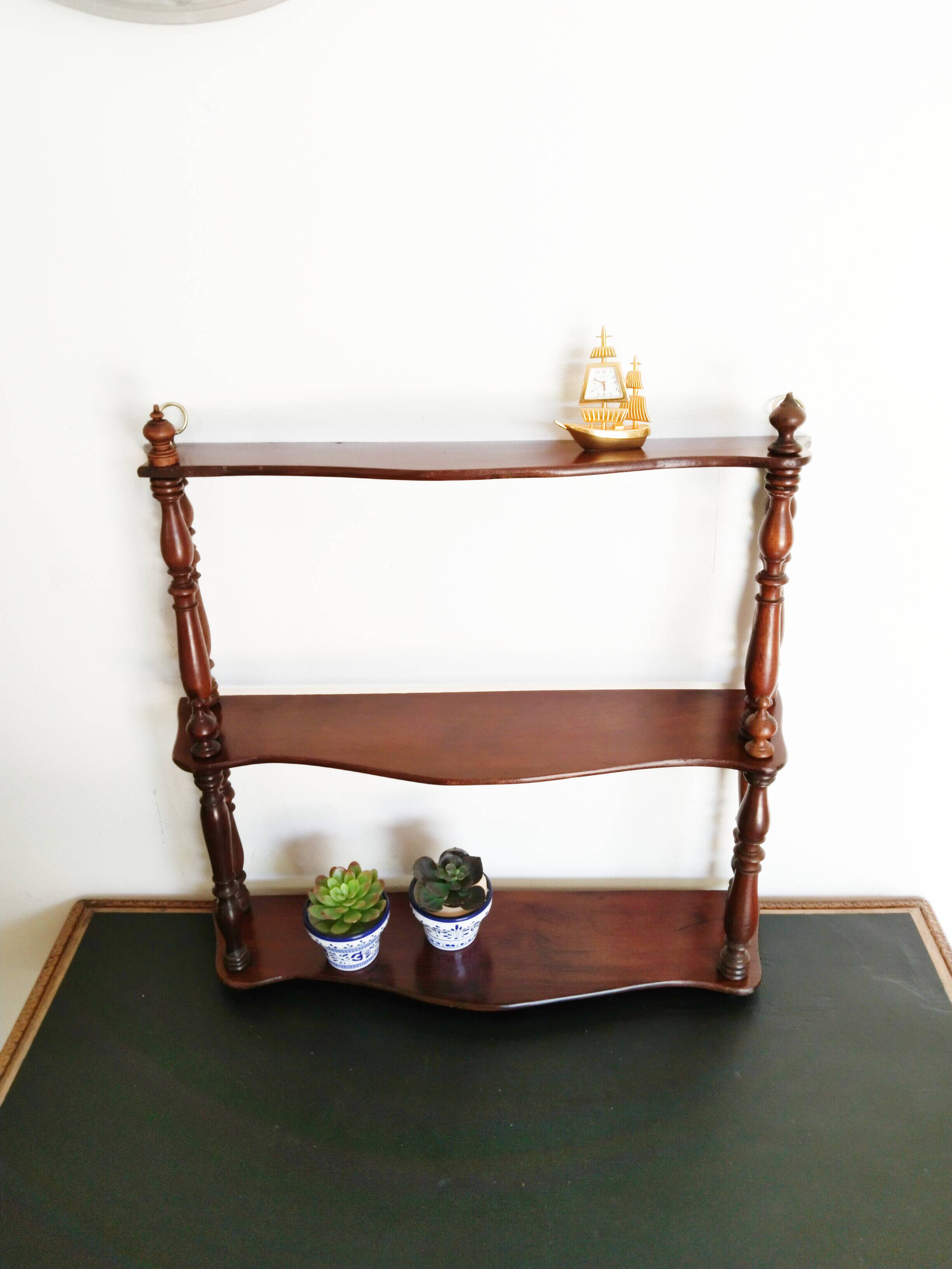 Waxed wooden shelf, vintage, 1950s