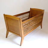 Children's bed or crib with wicker décor, 1960-1970.