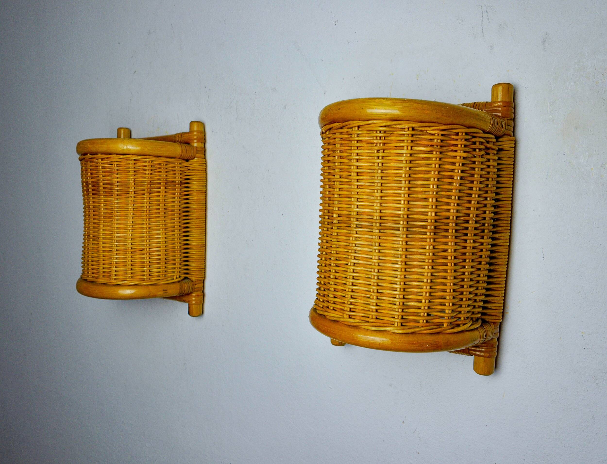 Pair of rattan sconces, France, 1960
