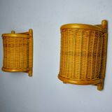 Pair of rattan sconces, France, 1960