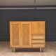 Armoire secrétaire enfant Années 60 bois et rotin pieds compas
