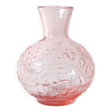 Vintage Small Pink Pressed Glass Vase with Flowers Pattern / Italy / 1960s