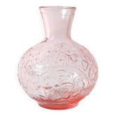 Vintage Small Pink Pressed Glass Vase with Flowers Pattern / Italy / 1960s