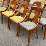 8 gondola chairs in solid wood and green and blue fabric