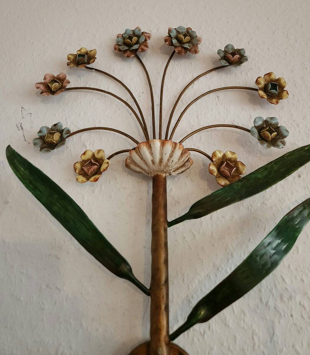 XL Vintage Mid-Century handmade 2 light bouquet wall lamp Italy 1950-1970