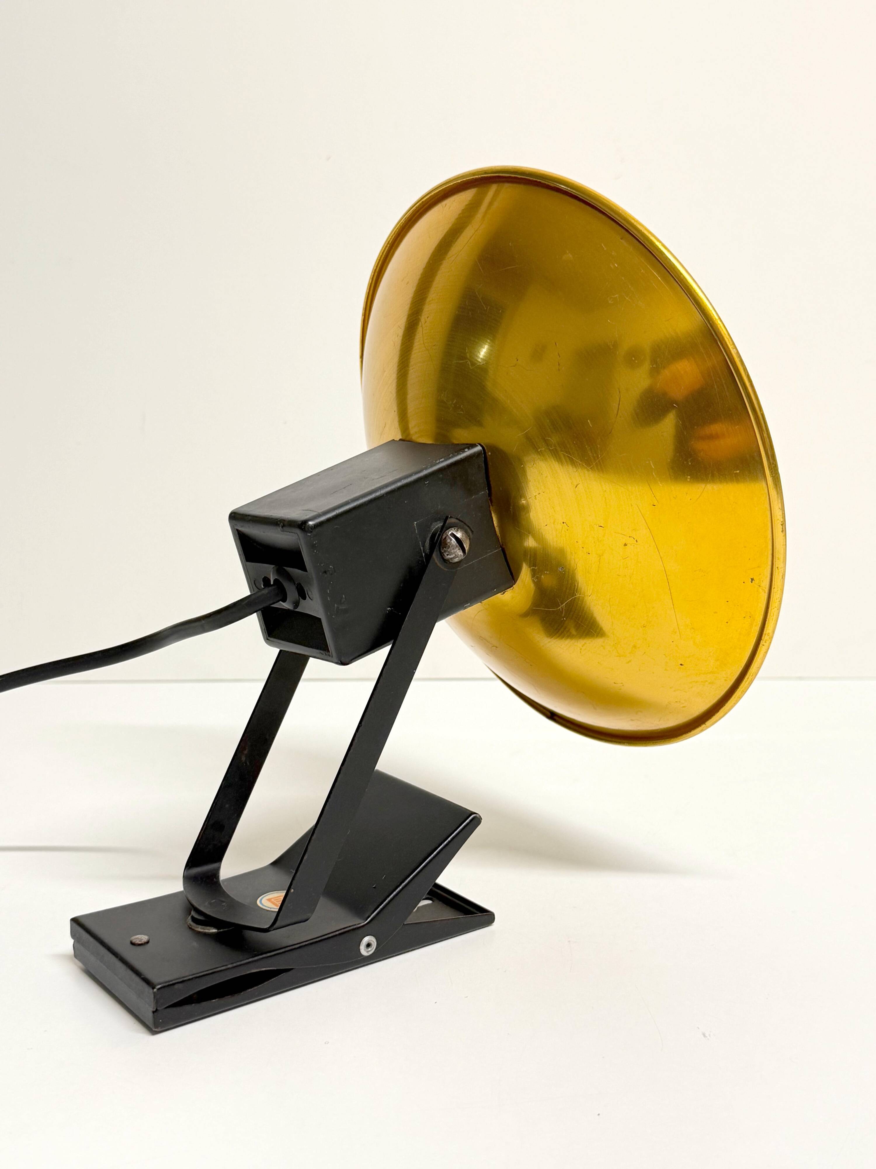 "LITA" Metal Wall Lamp Clamp Lamp with Gold Reflector Vintage 70's