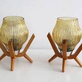 Pair of 1970's Vintage bedside table lamps by Drevo Humpolec
