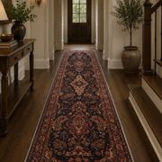 Long Vintage Oriental Runner Rug, Herati Wool Handwoven Hallway Carpet, 85 x 365