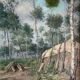 Hst painting "forest with cabin" lumberjack forestry early 20th century