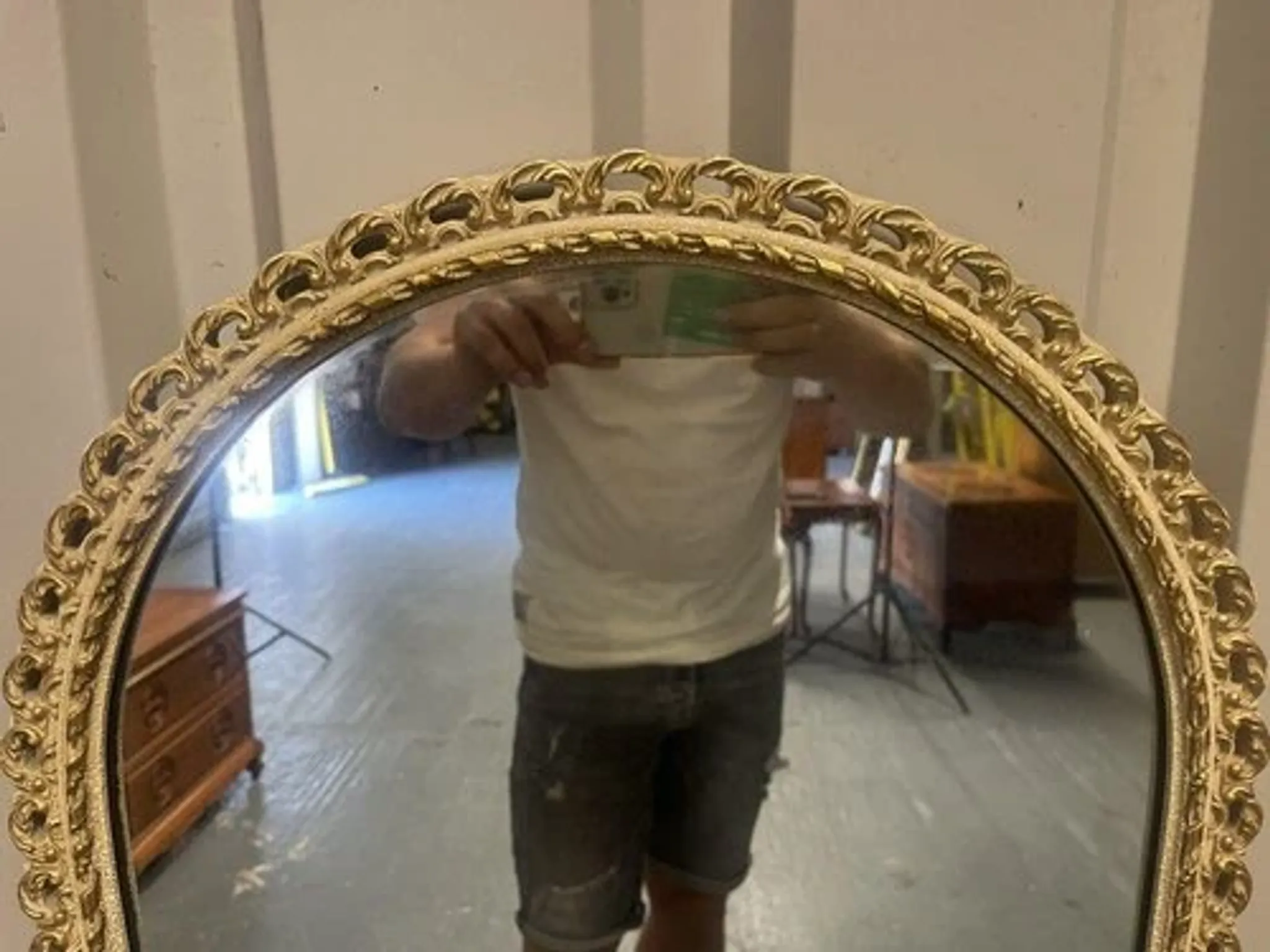 Vintage 1950s John Halls Galvo Cream and Gold Wood Wall Mirror
