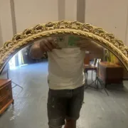 Vintage 1950s John Halls Galvo Cream and Gold Wood Wall Mirror