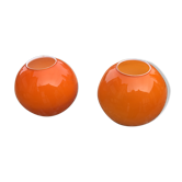 Deux globes suspension opaline orange,  diamètre 30 cm