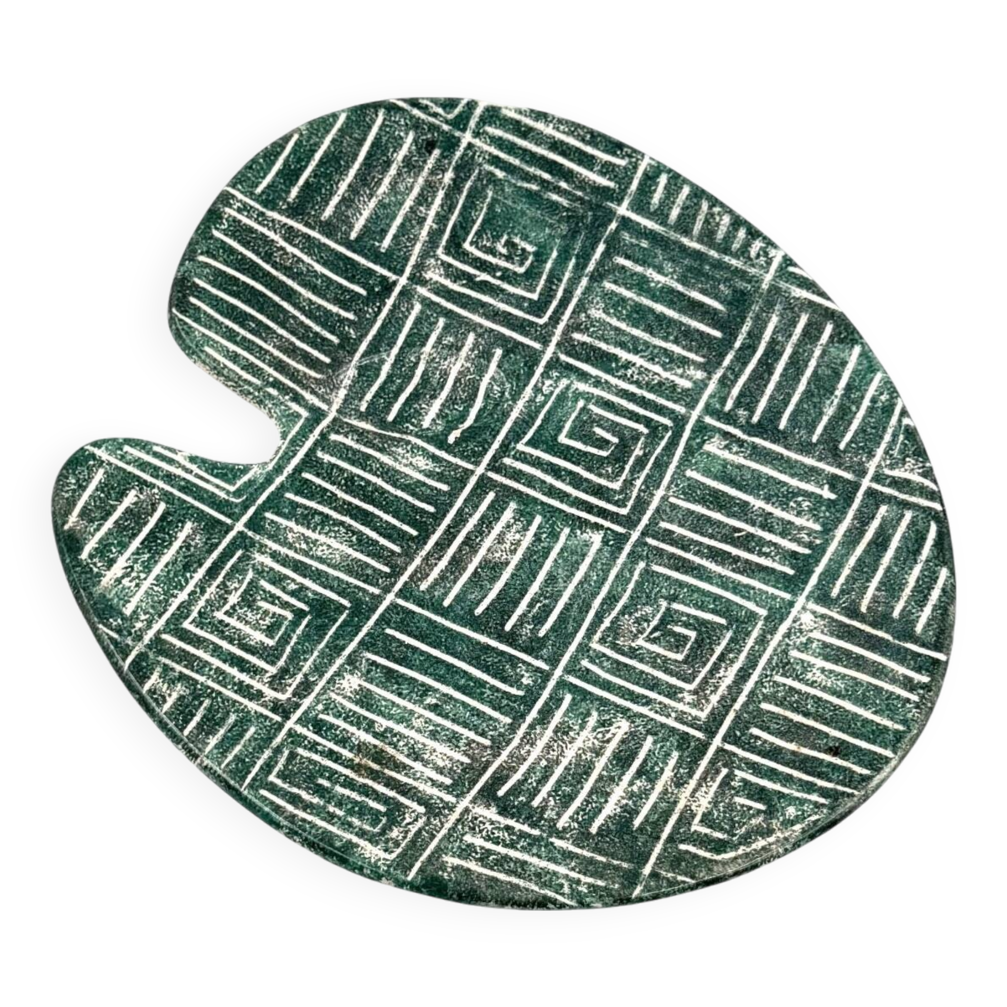 Mid-century Modern green ceramic plate, France 1960s