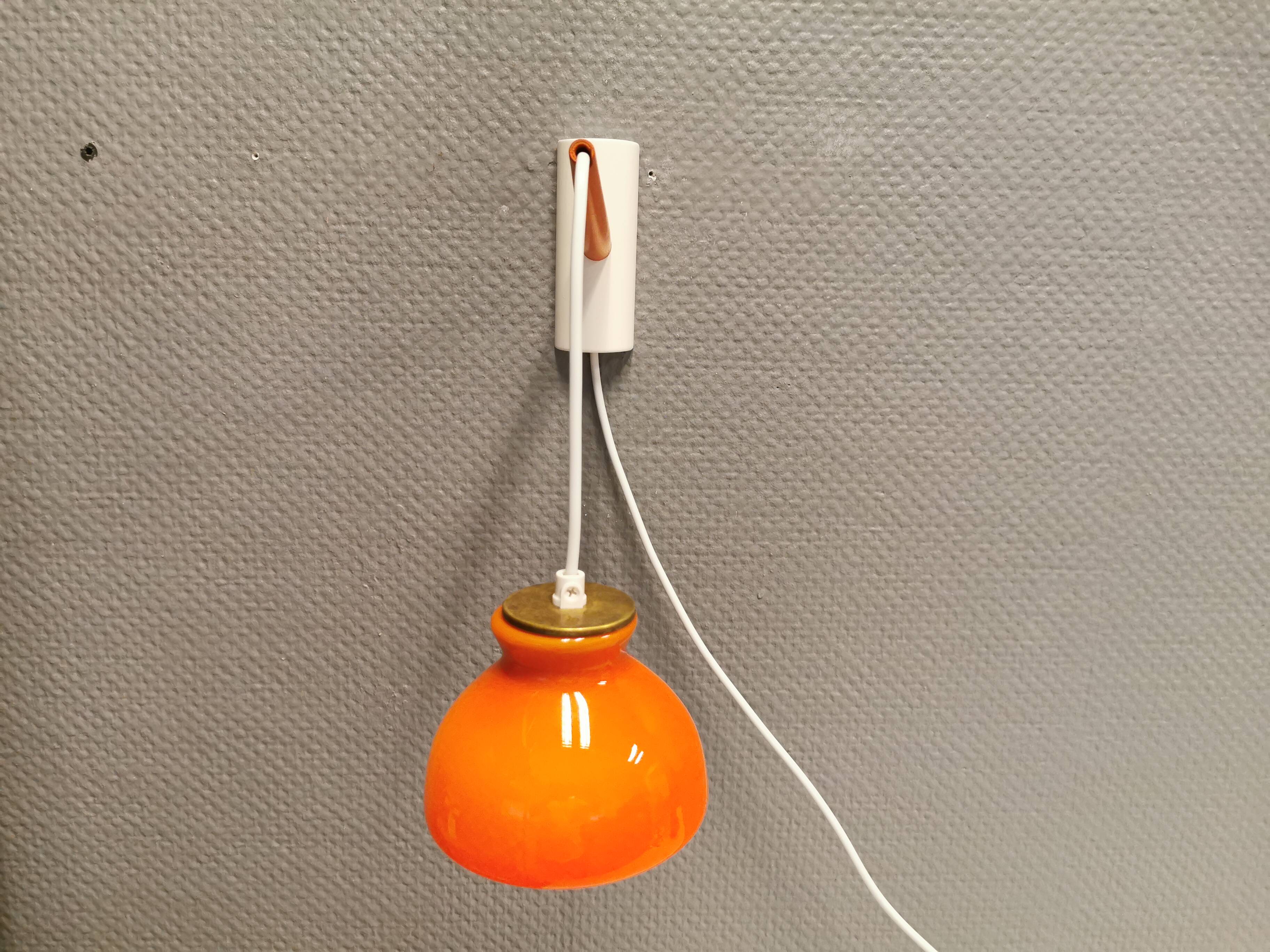 Holmegaard wall lamp in glass, nice orange/red color, danish design, retro, vintage, 1970s