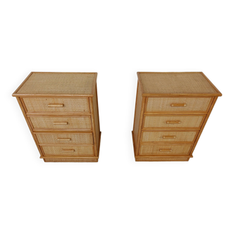 Pair of vintage rattan chest of drawers, 1970s