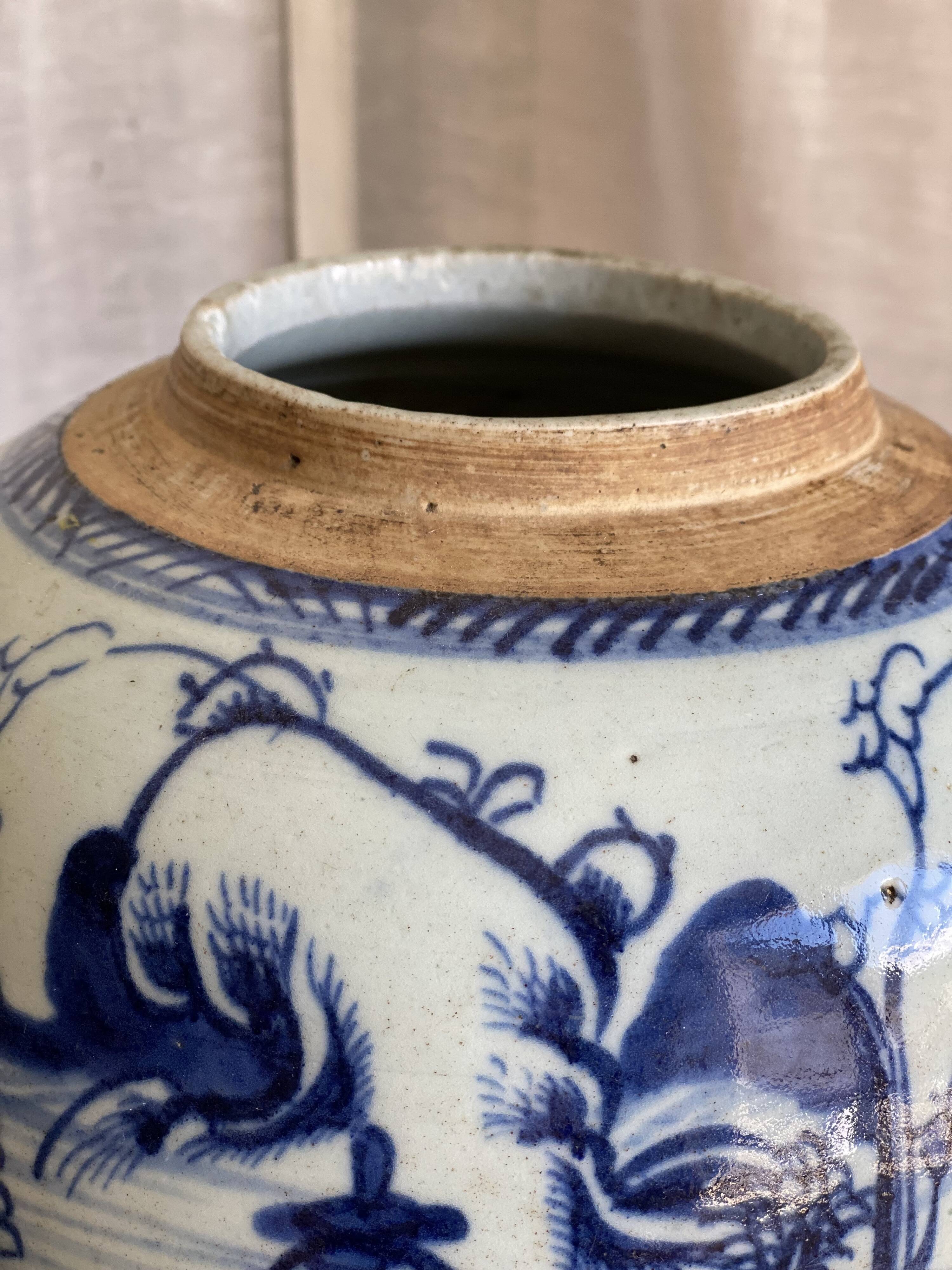 Vase céramique Chinoise XIXé s. blanc bleu pot oriental
